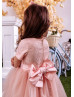 Short Sleeves Blush Pink Lace Tulle Flower Girl Dress